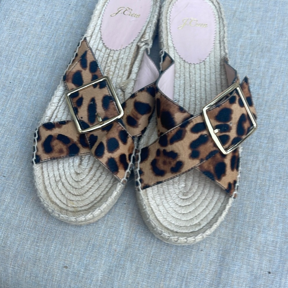 JCREW Size 9 Cross-strap espadrilles with buckle in Leopard Calf hair